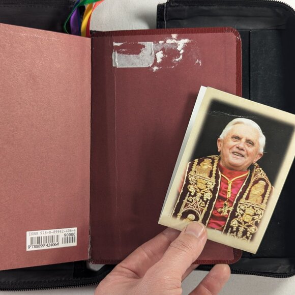 Christian Prayer book in black leather cover, vintage leather bible sleeve - Picture 6 of 13